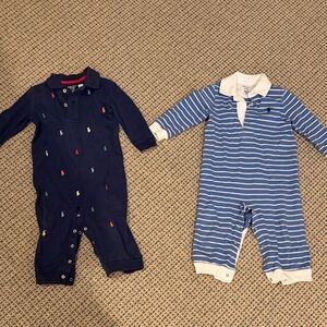 Ralph Lauren Navy and Blue Striped Baby One Pieces